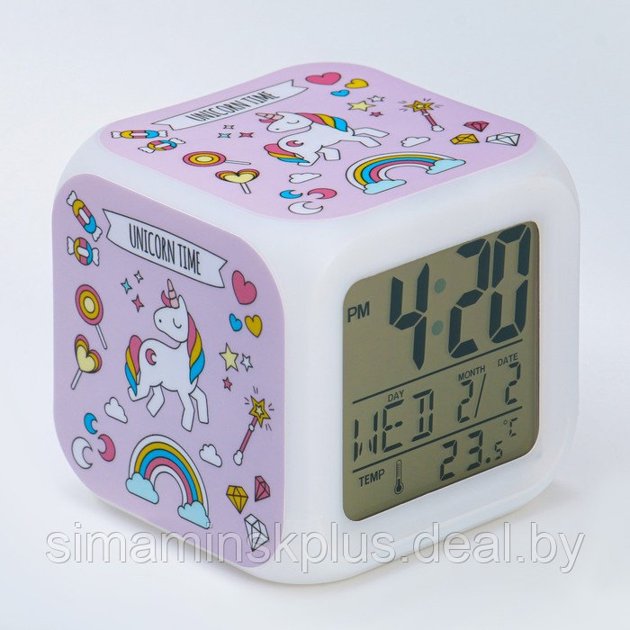 Часы электронные настольные "Единорог", подсветка, будильник, термометр, календарь, 8 х 8 см - фото 1 - id-p215712069