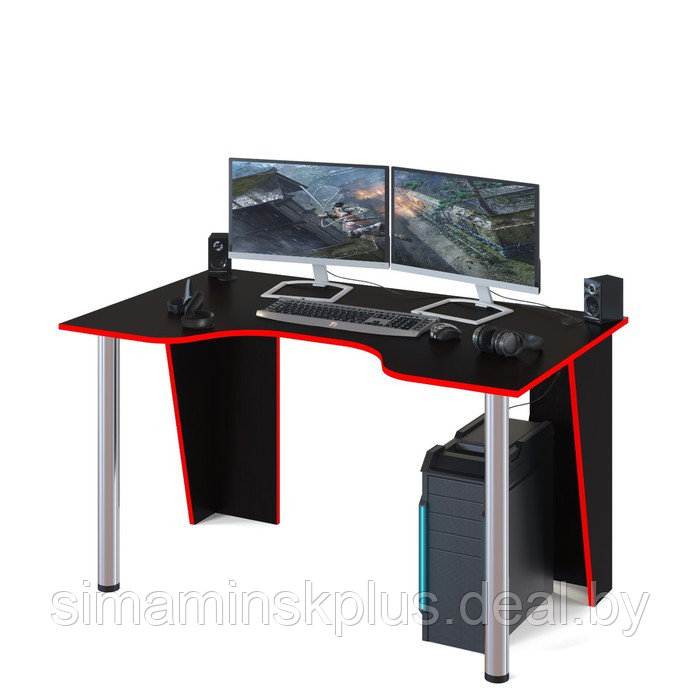 Стол компьютерный игровой с металлическими опорами «КСТ-18», цвет чёрный с красной кромкой - фото 1 - id-p215712323