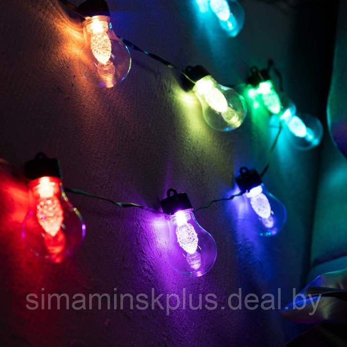 Умная гирлянда «Нить» 6 м с насадками «Лампочки с шишками», IP20, тёмная нить, 20 LED, свечение RGB, USB - фото 1 - id-p215712447