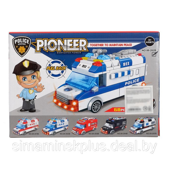 Конструктор блочный инерционный «Полицейский фургон», свет, звук, 68 деталей - фото 2 - id-p215713625