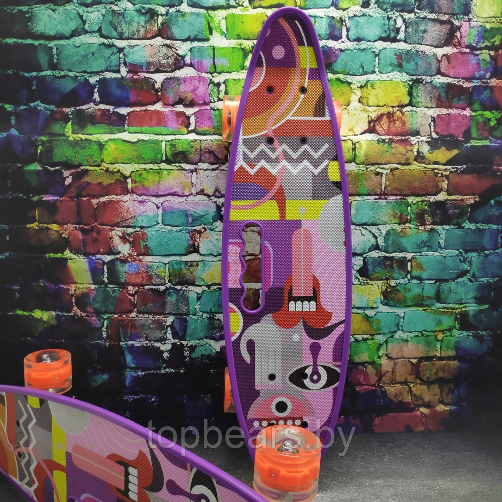 Скейтборд пенни Борд для детей 58x16см с ручкой для удобной переноски, светящиеся прозрачные колеса 55 мм - фото 4 - id-p179743949