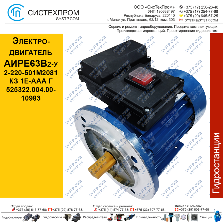 Электродвигатель АИРЕ63В2-У2-220-501М2081 КЗ 1Е-ААА Г525322.004.00-10983 - фото 1 - id-p188662219