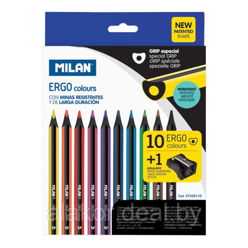 Цветные карандаши Milan "ERGO" и точилка, 10+1 цветов - фото 1 - id-p215729388