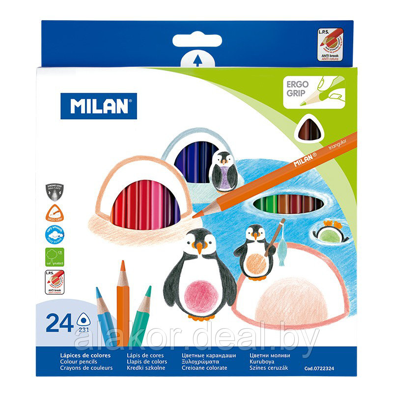 Цветные карандаши Milan "ERGO" и точилка, 24 цветов - фото 1 - id-p215729471