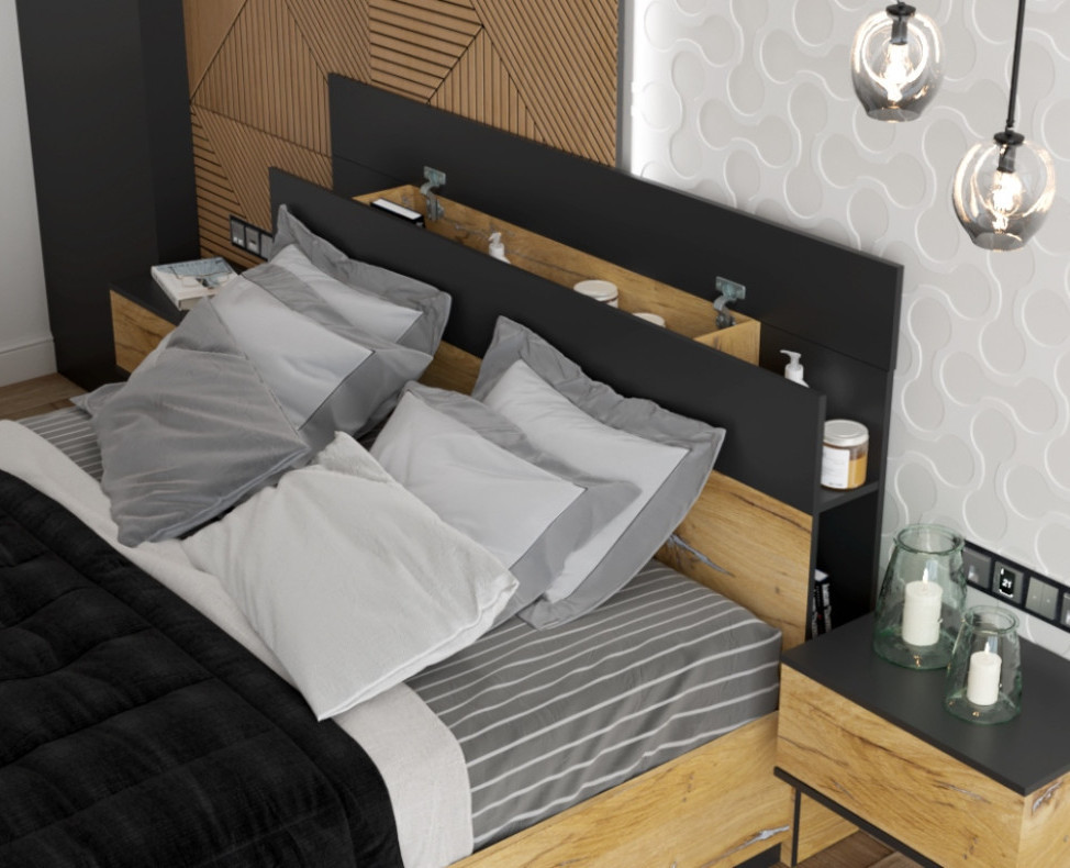 Набор мебели для спальни Quartz-13 (Спальня-1) Дуб нокс/Черный - фото 2 - id-p215730510