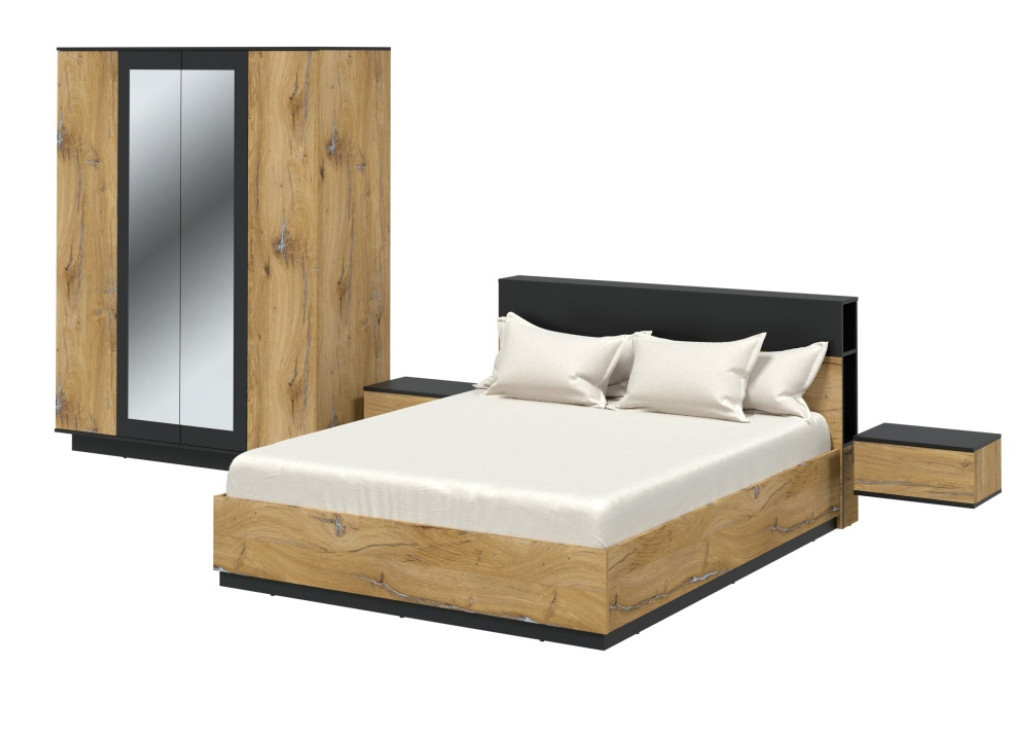 Набор мебели для спальни Quartz-13 (Спальня-1) Дуб нокс/Черный - фото 3 - id-p215730510