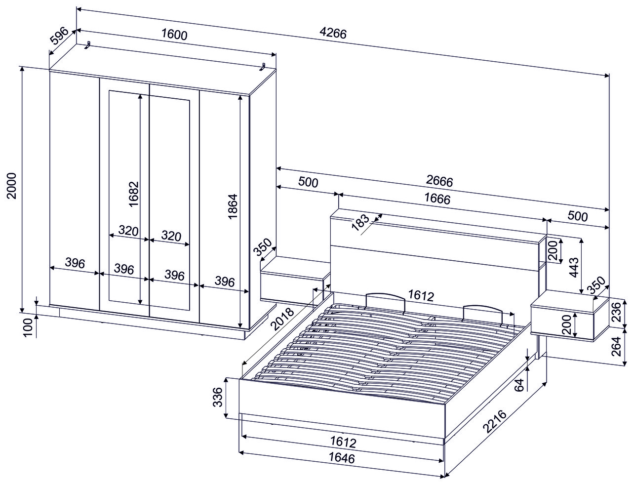 Набор мебели для спальни Quartz-13 (Спальня-1) с подъемным механизмом Дуб нокс/Черный - фото 4 - id-p215730549