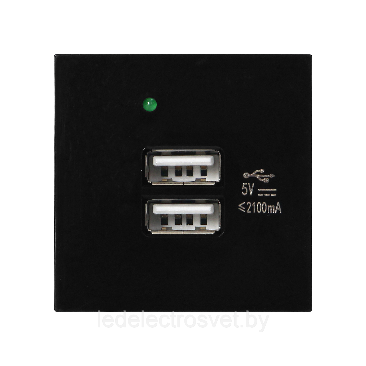 Розетка 2хUSB Type A, 2М, 5V, 2,1A, черная - фото 1 - id-p215729424