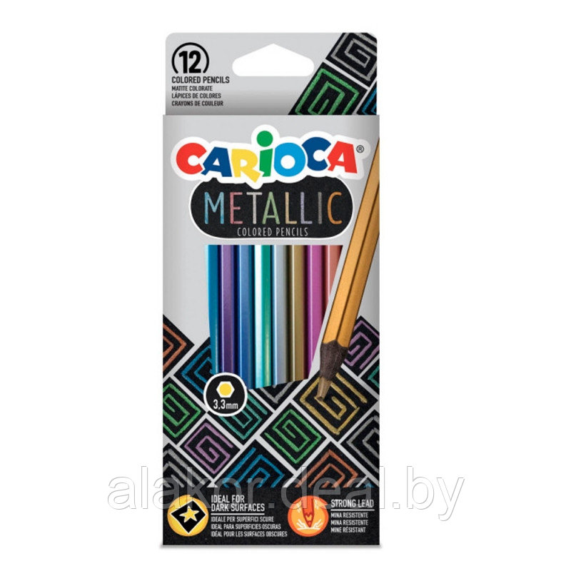 Цветные карандаши Carioca "Metallic", 12шт., толщина грифеля 3.3мм - фото 1 - id-p215730636