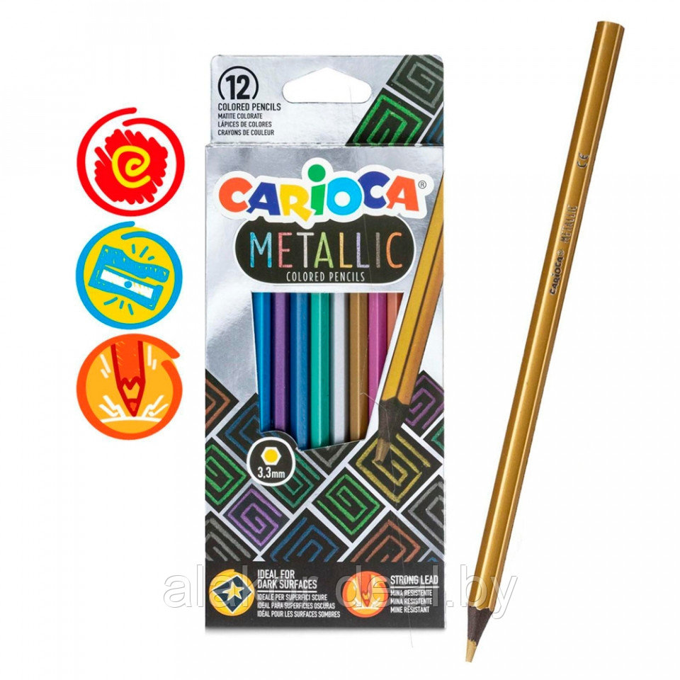 Цветные карандаши Carioca "Metallic", 12шт., толщина грифеля 3.3мм - фото 2 - id-p215730636