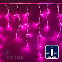Светодиодная бахрома Rich LED, 3*0.5 м, влагозащитный колпачок, розовая, прозрачный провод,
