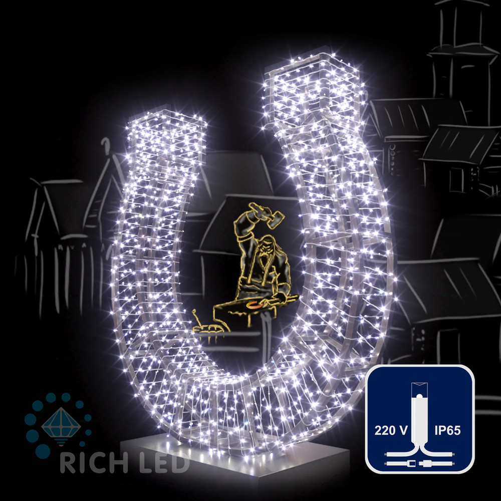 Светодиодная гирлянда Rich LED 10 м, 100 LED, 220 В, соединяемая, белый резиновый провод, белая