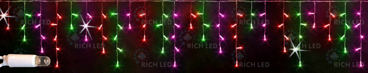 Светодиодная бахрома Rich LED, 3*0.5 м, влагозащитный колпачок, мерцающая, мульти (крас., зелен., розов.), - фото 1 - id-p215730962
