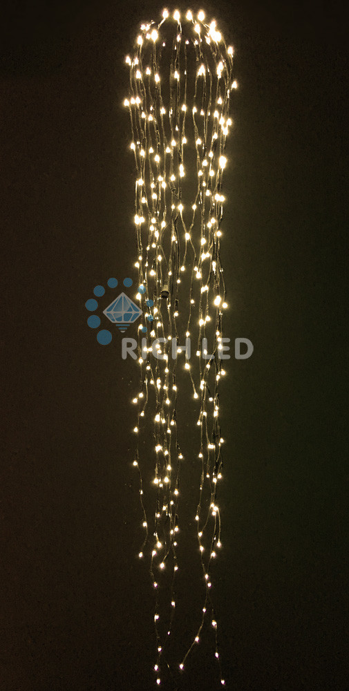 Светодиодные Дреды Rich LED, 150 см, теплые белые, соединяемые, 288 LED, белый провод
