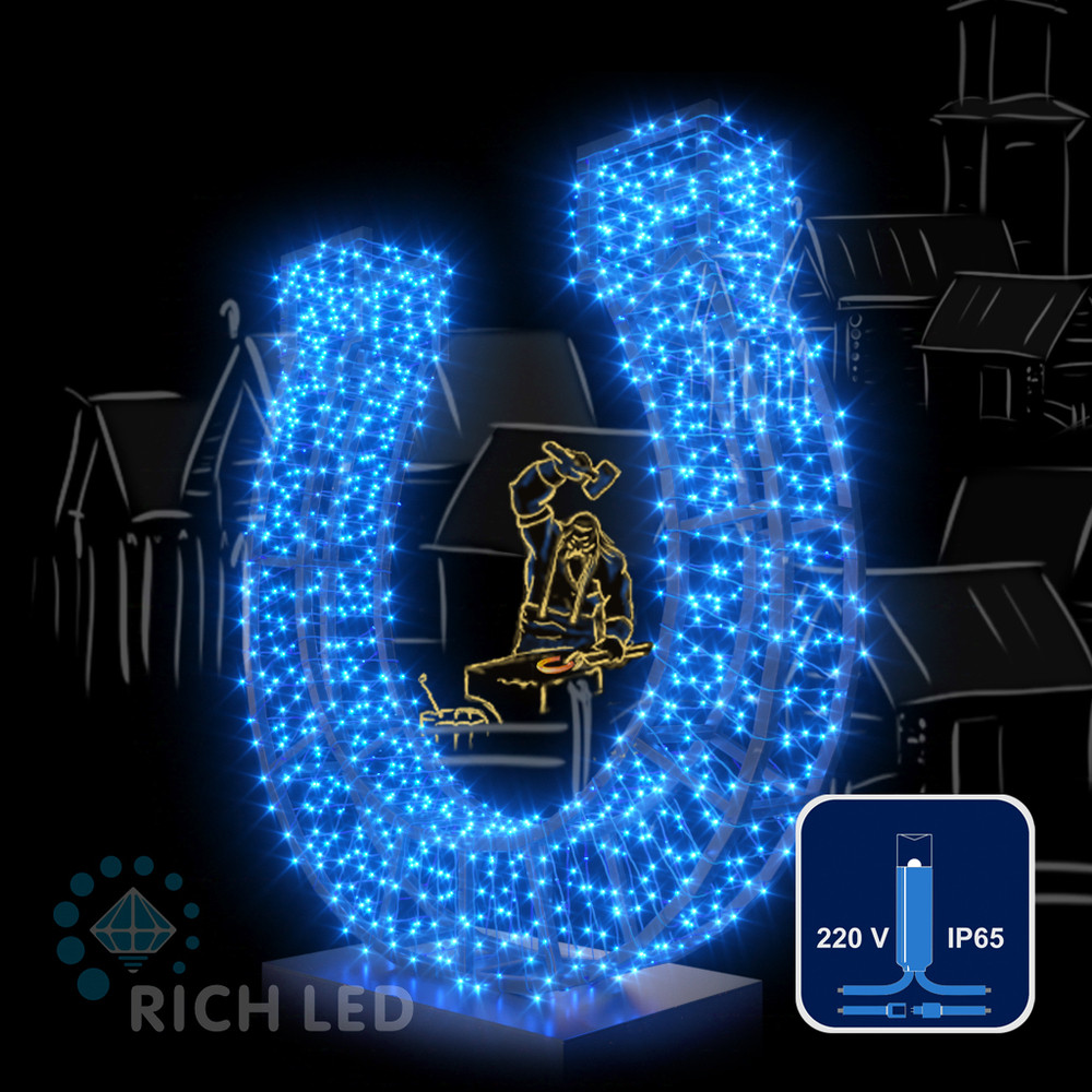 Светодиодная гирлянда Rich LED 10 м, 100 LED, 220 В, соединяемая, синий резиновый провод, синяя