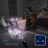 Светодиодная гирлянда Rich LED 10 м, 100 LED, 24 В, соединяемая, белая, черный резиновый провод,