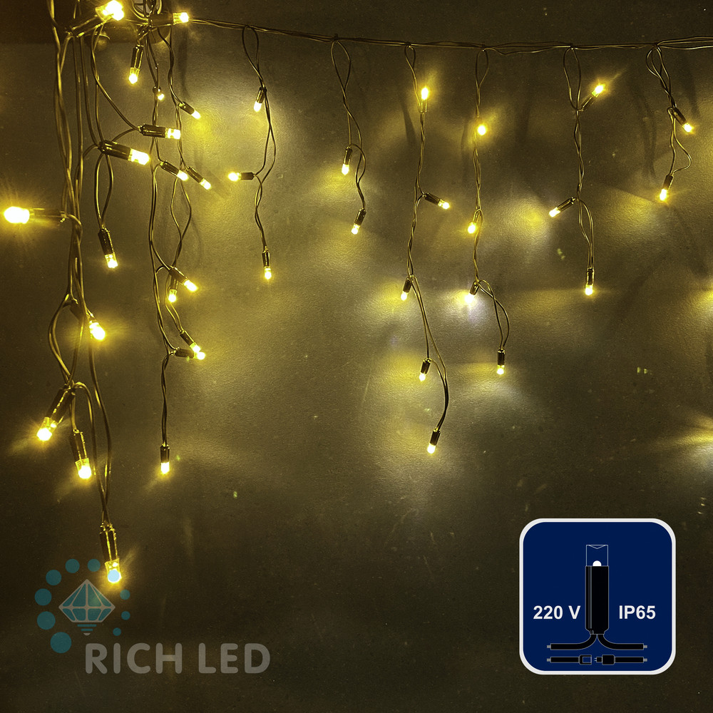 Светодиодная бахрома Rich LED, 3*0.5 м, влагозащитный колпачок IP65, тепло белая, черный провод,