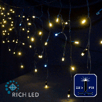 Светодиодная бахрома Rich LED, 3*0.5 м, влагозащитный колпачок IP65, мерцающая, тепло белая, черный провод,