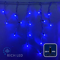 Светодиодная бахрома Rich LED, 3*0.5 м, влагозащитный колпачок IP65, синий, черный провод,