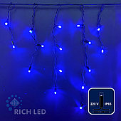 Светодиодная бахрома Rich LED, 3*0.5 м, влагозащитный колпачок IP65, синий, черный провод,