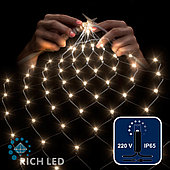 Светодиодная сетка Rich LED 2*2 м, тёплый белый, 264 LED, 220 B, чёрный провод, колпачок