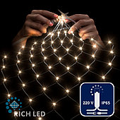Светодиодная сетка Rich LED 2*3 м, теёплый белый, 388 LED, 220 B, прозрачный провод, колпачок