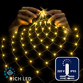 Светодиодная сетка Rich LED 2*3 м, желтая,388 LED, 220 B, прозрачный провод, колпачок.