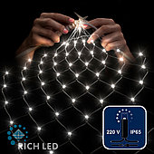 Светодиодная сетка Rich LED 2*4 м, белая, 512 LED, 220 B, чёрный провод, колпачок
