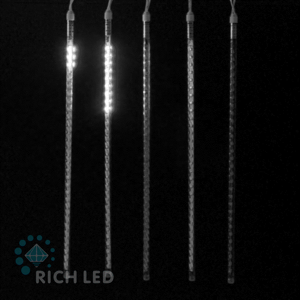Светодиодные тающие сосульки Rich LED, витая форма, комплект 10 шт. по 50 см, белый, 12 B, соединяемый.