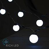 Светодиодная гирлянда большие шарики Rich LED 5 м, 20 шариков, 220 В, соединяемая, белая, черный провод,