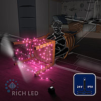 Светодиодная гирлянда Rich LED 10 м, 100 LED, 24 В, соединяемая, розовая, черный провод,