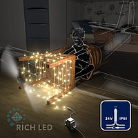 Светодиодная гирлянда Rich LED 10 м, 100 LED, 24 В, соединяемая, теплая белая, прозрачный провод