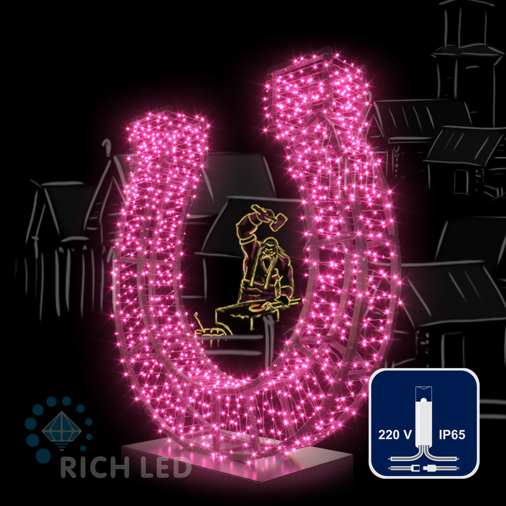 Светодиодная гирлянда Rich LED 10 м, 100 LED, 220 В, соединяемая, влагозащитный колпачок, розовая, прозрачный