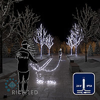 Светодиодная гирлянда Rich LED 5 Нитей по 20 м, 1000 LED, 24 В, белая, прозрачный провод,