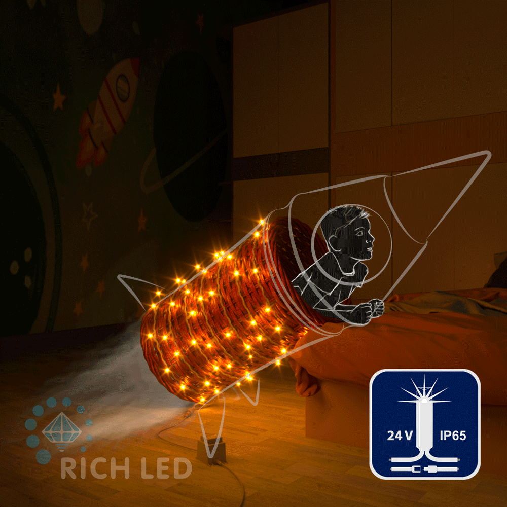 Светодиодная гирлянда Rich LED 10 м, 100 LED, 24В, соединяемая, влагозащитный колпачок, желтая, мерцающая, - фото 1 - id-p215731165
