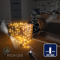 Светодиодная гирлянда Rich LED 10 м, 100 LED, 24В, соединяемая, влагозащитный колпачок, желтая, белый провод,