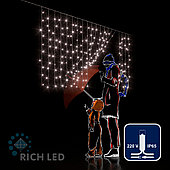 Светодиодный занавес (дождь) Rich LED 2*1 м облегченный, влагозащитный колпачок, белый*, белый провод,