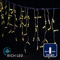 Светодиодная бахрома Rich LED, 3*0.5 м, влагозащитный колпачок, теплая белая, прозрачный провод,