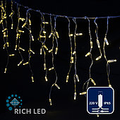 Светодиодная бахрома Rich LED, 3*0.5 м, влагозащитный колпачок, теплая белая, прозрачный провод,