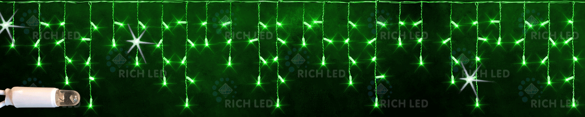 Светодиодная бахрома Rich LED, 3*0.5 м, зеленая, мерцающая, белый резиновый провод, - фото 1 - id-p215731221