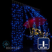 Светодиодный занавес (дождь) Rich LED 2*2 м, влагозащитный колпачок, синий, белый провод,