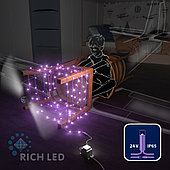 Светодиодная гирлянда Rich LED 10 м, 100 LED, 24 В, соединяемая, фиолетовая, фиолетовый резиновый провод,