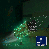 Светодиодная гирлянда Rich LED 10 м, 100 LED, 24 В, соединяемая, зеленая, мерцающая, прозрачный провод