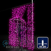 Светодиодный занавес (дождь) Rich LED 2*3 м, влагозащитный колпачок, розовый, белый провод,