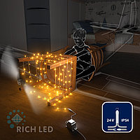 Светодиодная гирлянда Rich LED 10 м, 100 LED, 24 В, соединяемая, желтая, прозрачный провод,