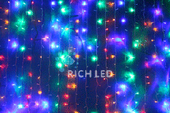 Светодиодный занавес Rich LED 2*1.5 м облегченный, мульти, полностью мерцающий, прозрачный провод,