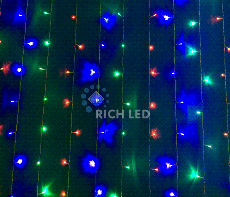 Светодиодный занавес (дождь) Rich LED 2*3 м, мульти (синий, красный, зеленый) с подключаемым контроллером,