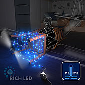 Светодиодная гирлянда Rich LED 10 м, 100 LED, 24 В, соединяемая, синяя, синий резиновый провод,