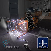 Светодиодная гирлянда Rich LED 10 м, 100 LED, 24 В, соединяемая, белая, белый резиновый провод,