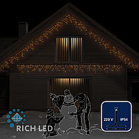 Светодиодная бахрома Rich LED, 3*0.5 м, желтая, черный провод,